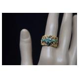 Gold Toned Ring w/ Green & Clear Stones  7-1/4