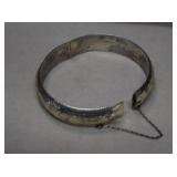 Sterling Etched Hinged Bracelet w/ Safety Chain