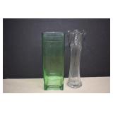 Vintage Clear Glass Swung Vase & Green Vase