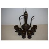 Vintage Etched Brass Decanter & Cordial Set