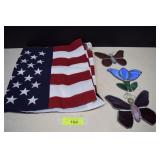 American Flag, Two Stained Glass Butterflies &