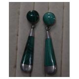 950 Silver Malachite Earrings   Mexico  TS-101