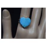 Sterling Heart Turquoise Ring  Sz 10  Marked P