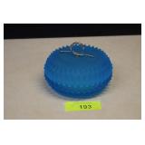Vintage Powder Vanity Jar. Blue Satin Glass w/Lid