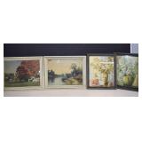 4- Vintage Framed Prints, 2- Are Print On Board