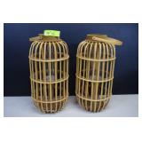 Two Bamboo Birdcage Candle Holders