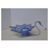 Vintage Large Sooner Art Glass Swan Swirl Blue
