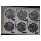 (6) Eisenhower Dollars 1971, 1972, 1976 & 1977 Mix
