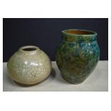 Two Signed Raku Style Pottery Vases