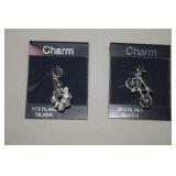 Two Sterling Charms - Clown Face and Bicycle