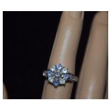 Sterling & Tourmaline Stone Ring   Sz 6