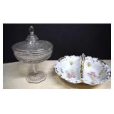 Vtg. Divided Serving Bowl & Pedestal Candy Dish
