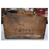 Vintage Cognac Wood Shipping Crate, 20x12x13'