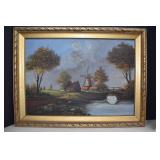Signed Oil On Canvas In Ornate Gold Frame,32x24'