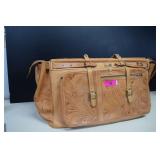 Vintage Hand Tooled Leather Weekender Satchel