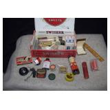 Cigar Box w/ Vtg Miscellaneous Items