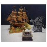 2 Vintage Tin Music Boxes - Ship Rocks & Windmill
