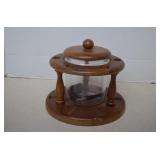 Vintage Duk-It Walnut Wood Pipe Rack W/ Glass