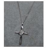 Sterling Chain, Cross Pendant w/ Diamonds  3.46g