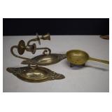 Two Brass Wall Hanging Candle Holders & Small