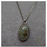 Sterling Box Chain & Turquoise Pendant