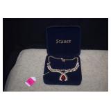 Stauer Ruby Red & Clear Stone Pendant w/ Gold Tone
