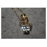 Gold Tone Chain/Snowman Pendant w/ Faceted Crystal