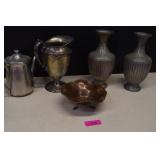 Silverplate Vases, Pitchers & Copper Dish