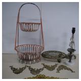 Lot Of Metal 2 Tier Baskets, Plant Trivet, Candle