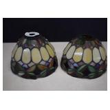 Two Vintage Stain Glass Bedside Table Lamp Shades