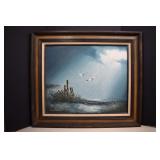 Framed Original Oil Seascape Painting,Some Oil