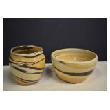 Sgned Pottery Bowl & Vase