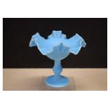 Fenton Satin Glass Ruffle Edge Pedestal Compote