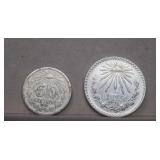 1921 50 Silver Centavos&1926M Silver Peso  Mexico