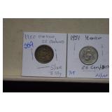 (2) 1950 & 1951 Mexico Silver 25 Centavos 3.33g