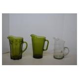 Lot Vintage Green Glass Pitchers