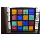 Framed Colored Glass Window,1 Pane Cracked 20x20'
