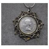 1963 Canada Silver 25 Cent in Coin Bezel Pendant &