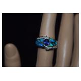 Sterling Opal Like, Blue & Clear Stone Ring  6-1/4
