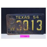 Vintage Texas 1954 License Plate