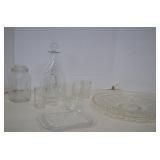 Lot Vintage Clear Glass Decanter, Serving Tray &