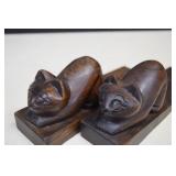 Pair of Vintage Hand Carved Wood Cat Door Stops