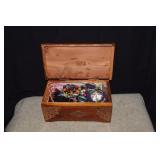 Wooden Box w/ Costume Jewelry