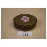 Vintage Ornate Metal Painted Cameo Trinket Box