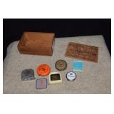 Seven Small  Advertising Tape Measures in Wooden