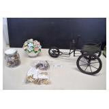 Ceramic Floral w/Several Chips, Jewelry & Rickshaw