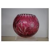 Vintage Cranberry Glass Cut To Clear Rose Bowl