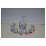 Vintage France Small Glass Decanter W Shot Glasses