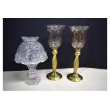 Crystal Candle Lamp & 2 Party Lite Brass & Glass
