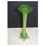Vtg. Green Frosted Jack In The Pulpit Vase 11.5'